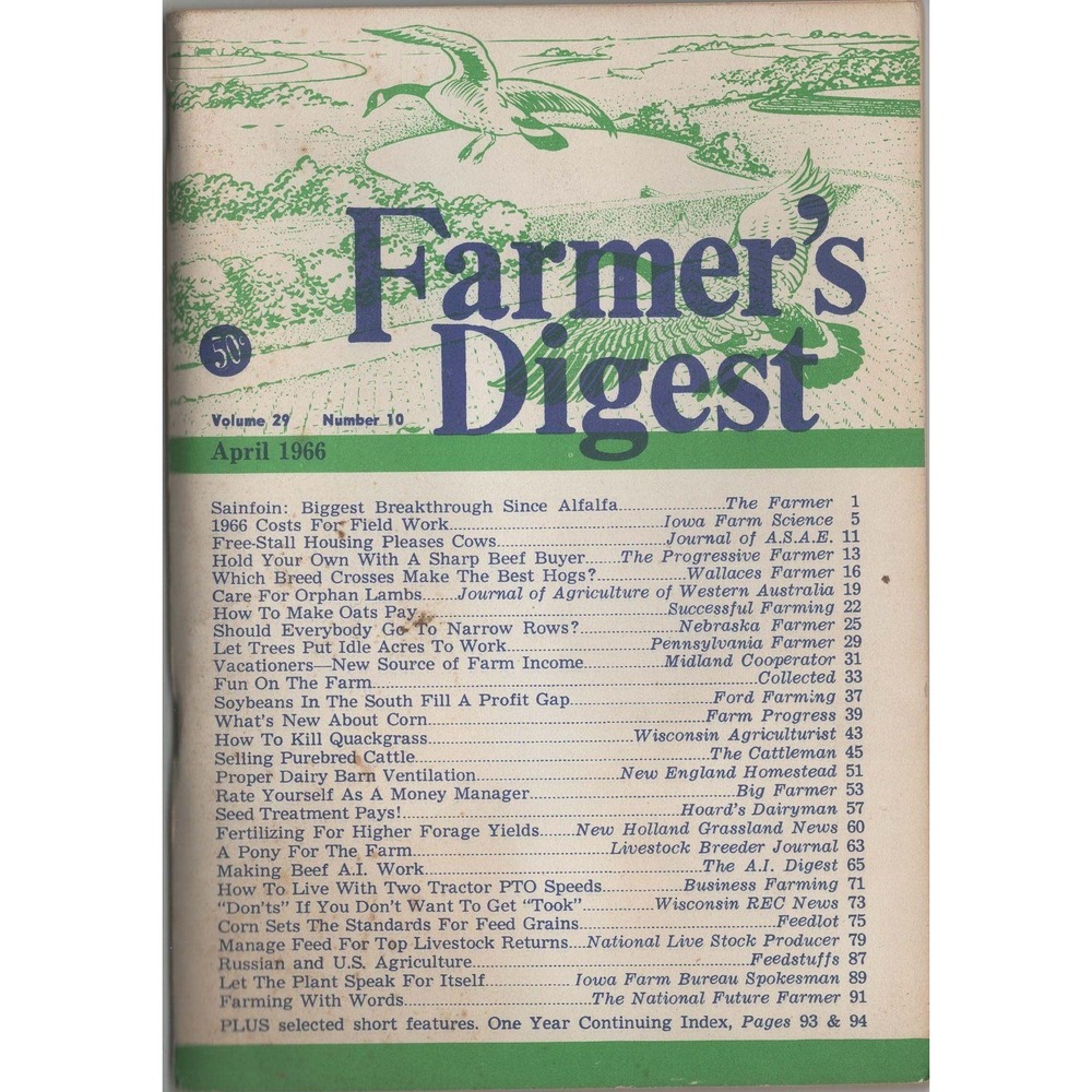 Vintage Farmer's Digest Magazine April 1966 Volume 29 Number 10 Agriculture